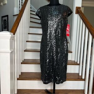 calvin klein black sequin cocktail dress Calvin Klein Sequined Flutter-Sleeve Sheath Dress - Black/Black